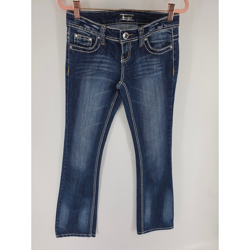 Soundgirl Women Dark Wash Rhinestone Cross Bootcut Jeans Size 5 Y2K Denim